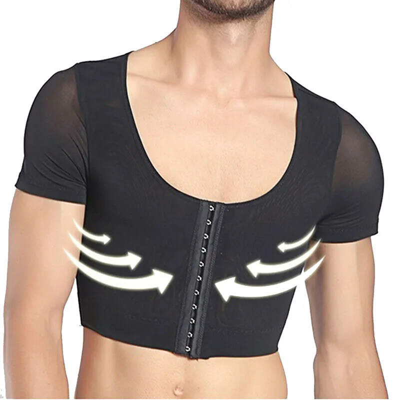 

2019 Men Chest Trainer Posture Corrector Corset Body Shaper Compression Tops T-shirt DC88