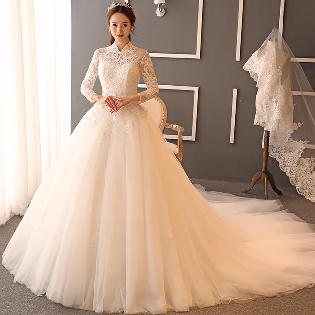 Long Sleeve Backless Wedding Dress