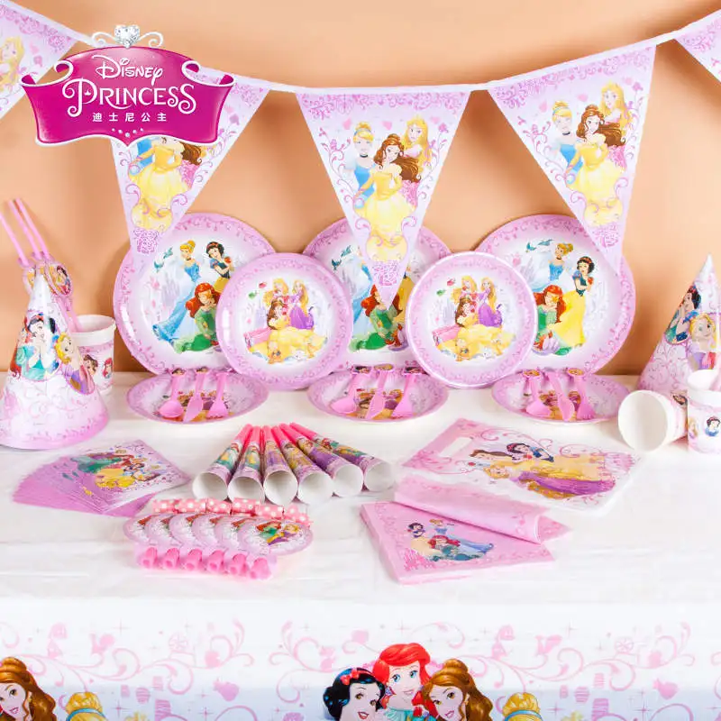 Дисней шесть принцесс тема одноразовый стол Принцесса Жасмин чашки тарелка семья вечерние Baby Shower День рождения украшения питания