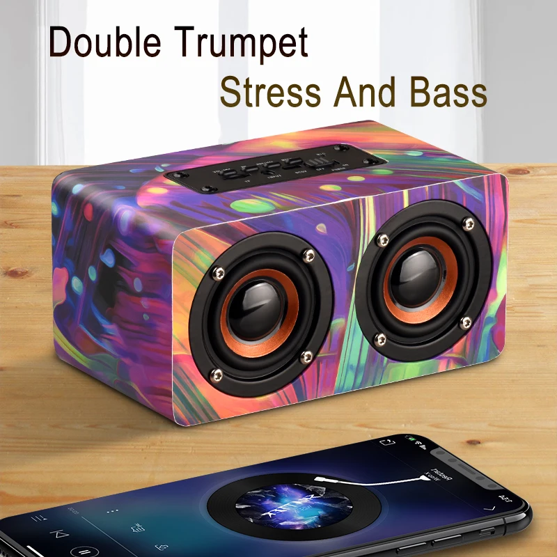 Colorful Wooden Bluetooth Wireless Speaker Portable Subwoofer Super