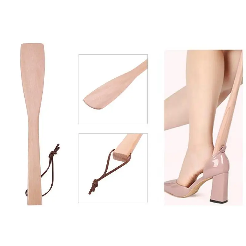 

1pc Portable Solid Wood Long Handle Shoe Horn Shoes Lifter Spoon Shoespooner Polishing Lotus Wood Shoespooner Foot Care