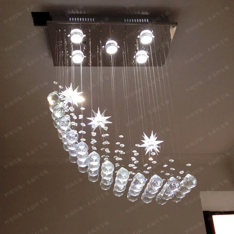 

New restaurant modern meteor moon crystal chandeliers hanging wire lamps leisure light stab the ball shape decorative LED