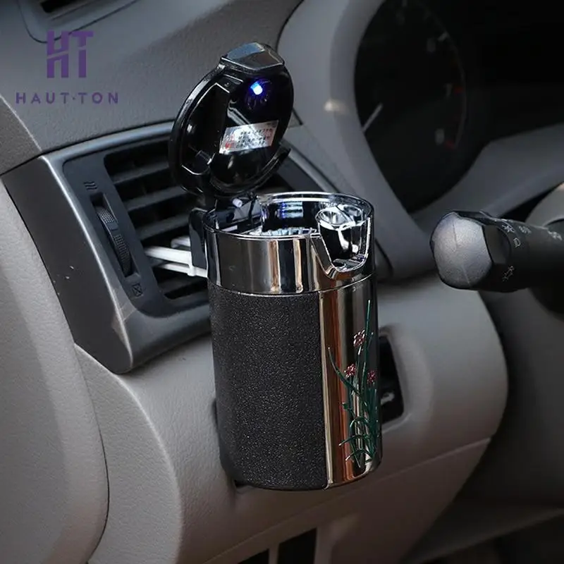 

High Grade Floral Car Ashtray Auto Car LED Cigarette Holder Light Car Ash Tray Portable Smoking Accessories