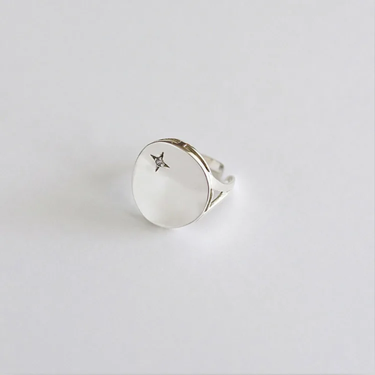 

Genuine 925 Sterling Silver Rings for Women Geometric Round Shape Crystal Star Finger Ring Adjustable Minimalist Jewelry