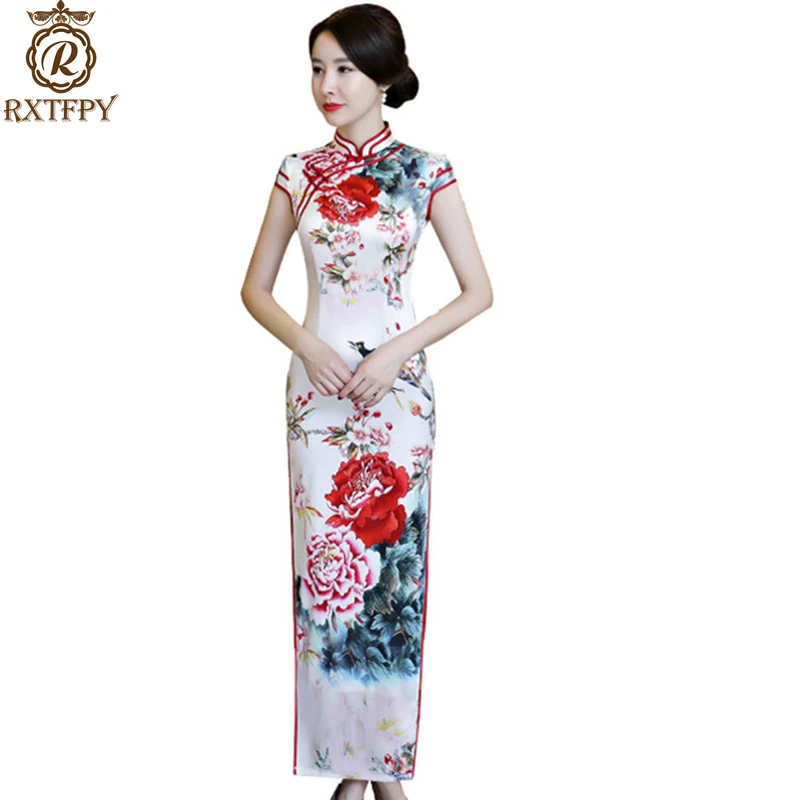

RXTFPY New Spring Women Short sleeve Dress Female Fashion Hidden discount Printing Chinese style Long High quality Dress A57