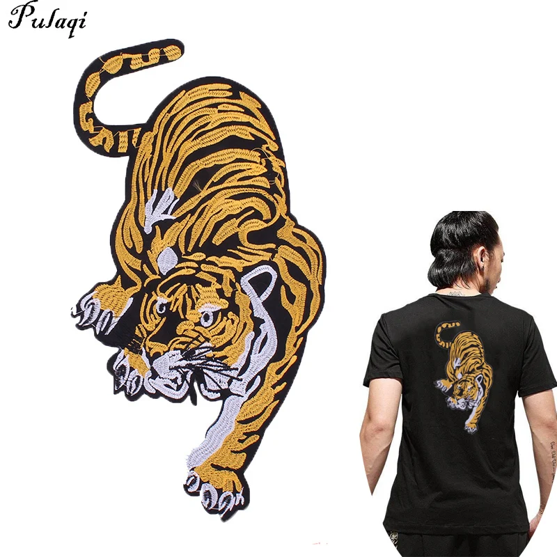 

Pulaqi Punk Style Embroidered Iron On Patches For Clothes Tiger Badges Sewing On Patch Sweatshirt Sticker Jeans DIY Decor F