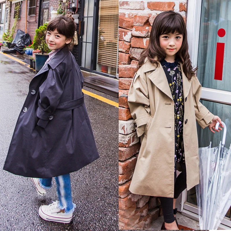 

Girls windbreaker jacket new children's fashion spring and autumn long paragraph casual solid color cardigan windbreaker jacket