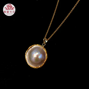 

WEICOLOR Most Popular Hand Made Gold Mixed Pink Mabe Pearl Pendant With Nice Free Chain.
