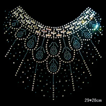 

Clear Crystal Clear Crystal flower necklace DIY strass hotfix Rhinestone applique Pattern motif Iron On Heat transfer Designs