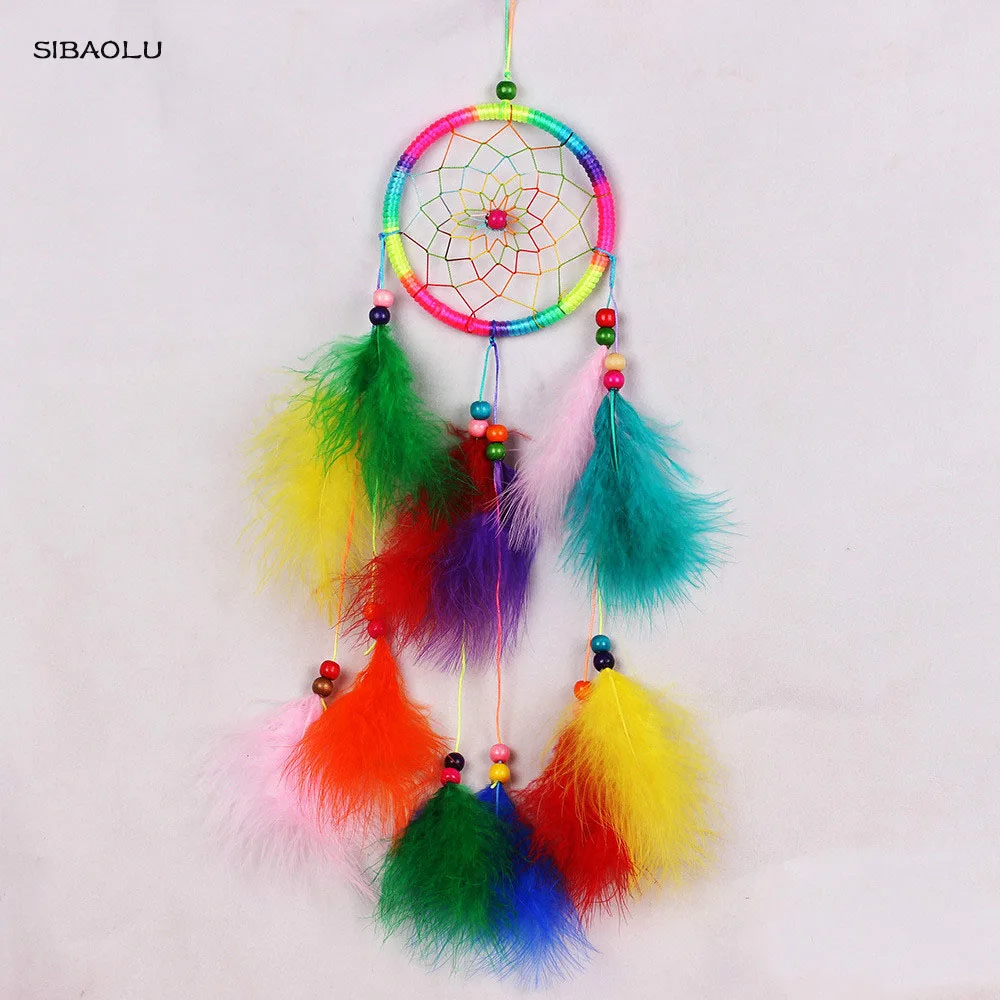 

Lovely handmade dream catcher net feather white beads dreamcatcher circular wall hanging car Home decor christmas gift