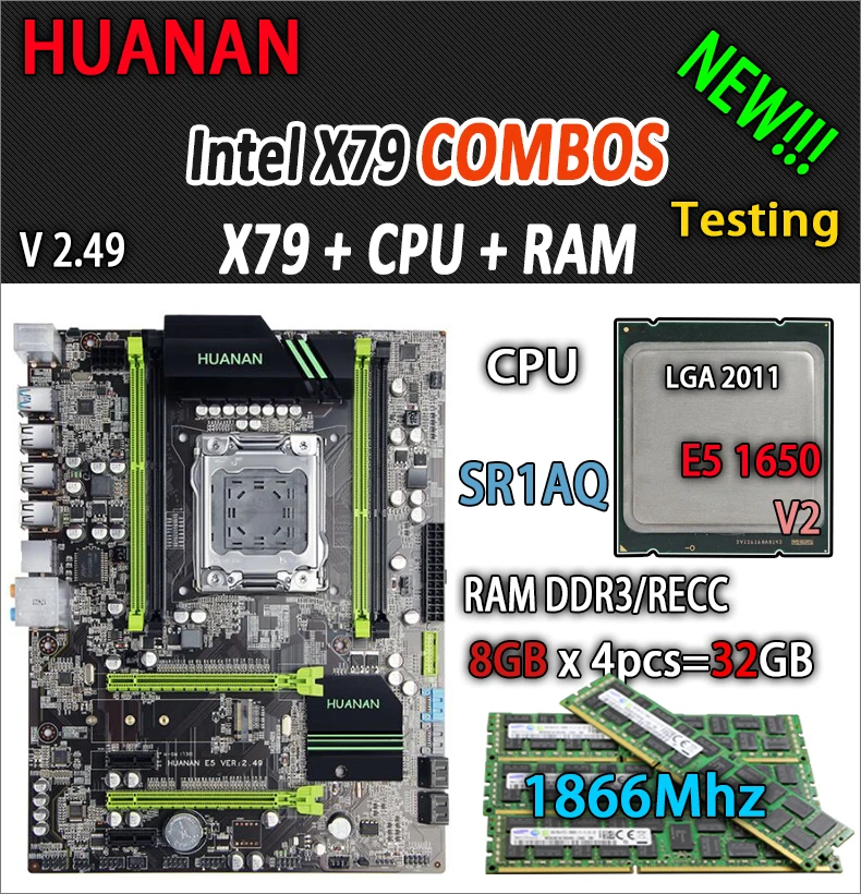 HUANAN ZHI V2.49 X79 материнская плата LGA2011 блок питания ATX комбо E5 1650 V2 SR1AQ 4x8 г 32 Гб 1866 МГц USB3.0 SATA3 PCI-E NVME M.2 SSD