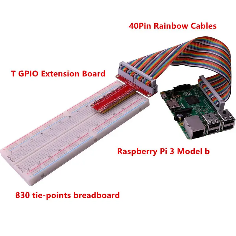 Raspberry Pi 2 B Kits+Breadboard+T Type GPIO Extension Board+40Pin Rainbow Cable