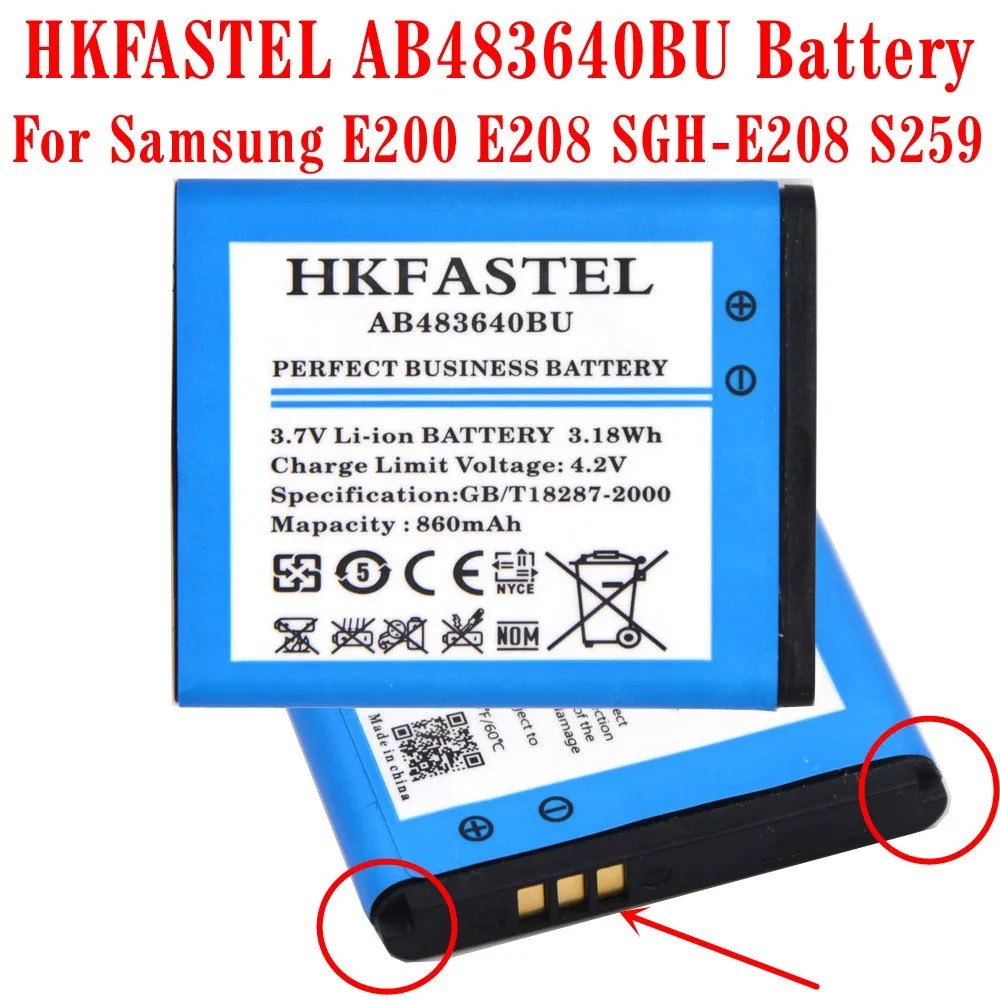 

HKFASTEL New AB483640BU AB483640CC AB483640DE AB483640DU Mobile Phone Battery For Samsung E200 E208 SGH-E208 S259 batteries