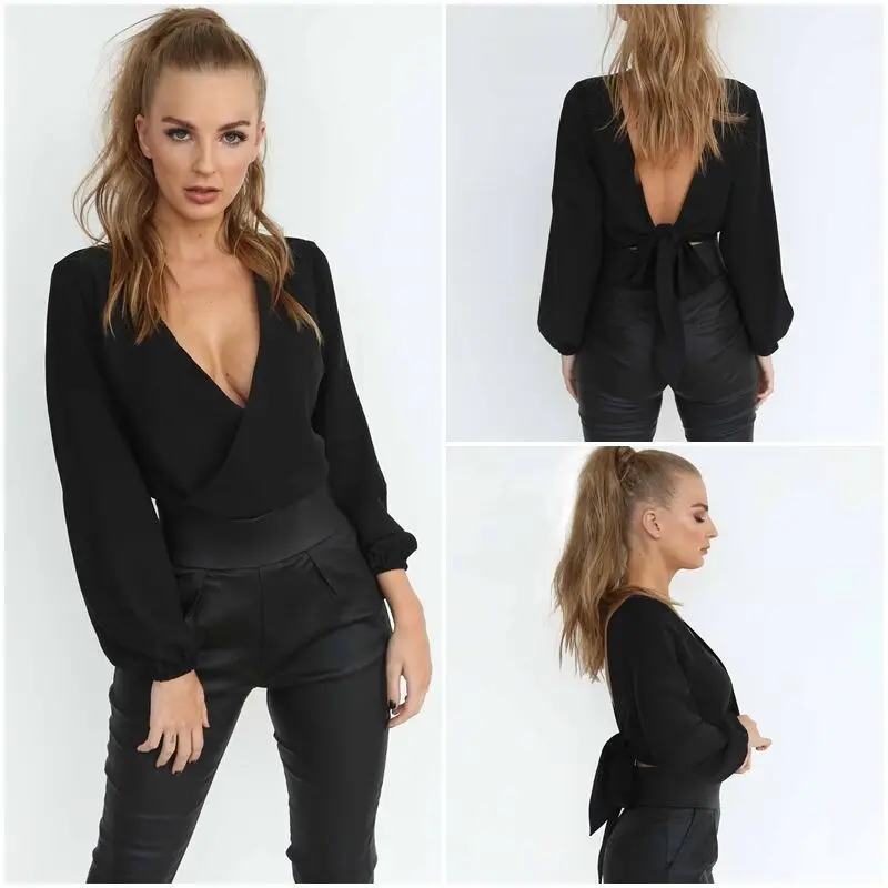 

Girl Deep V Neck Boho Floral Print Short Women Autumn Winter Bow Crop Tops Sexy Party Shirts Cotton Blusas