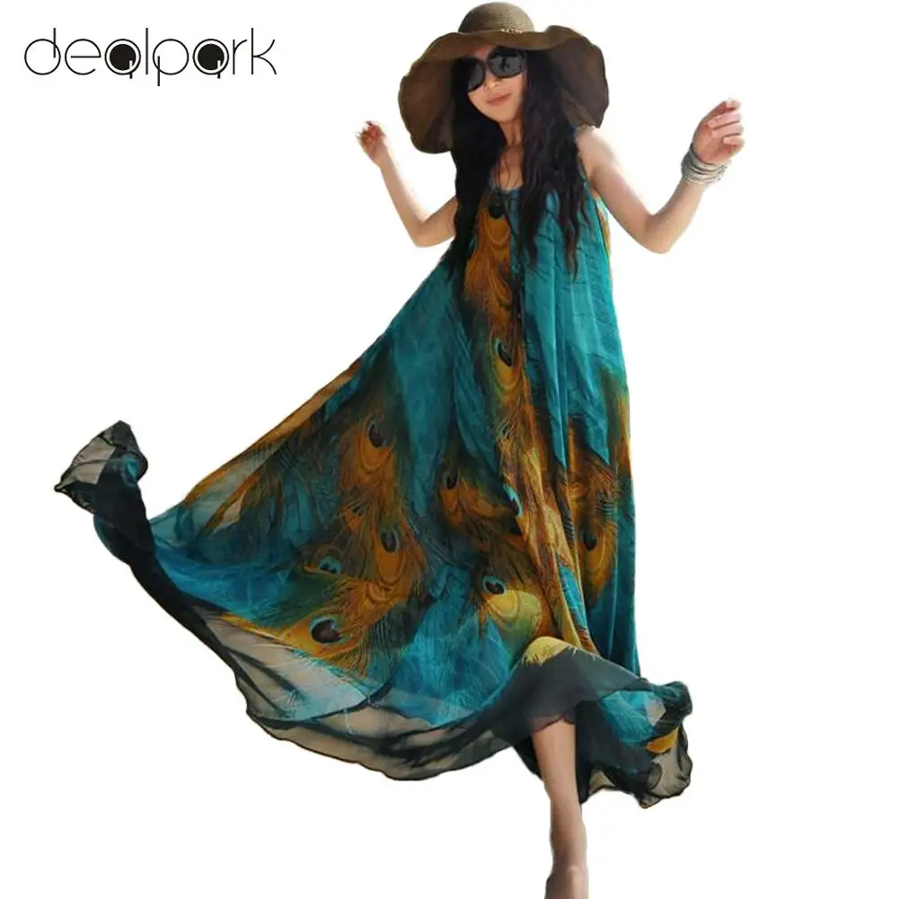 

Women Maxi Chiffon Dress Casual Loose Swing Tunic Tank Dress Feather Print Sash Sleeveless Party Dresses vestidos Plus Size 5XL