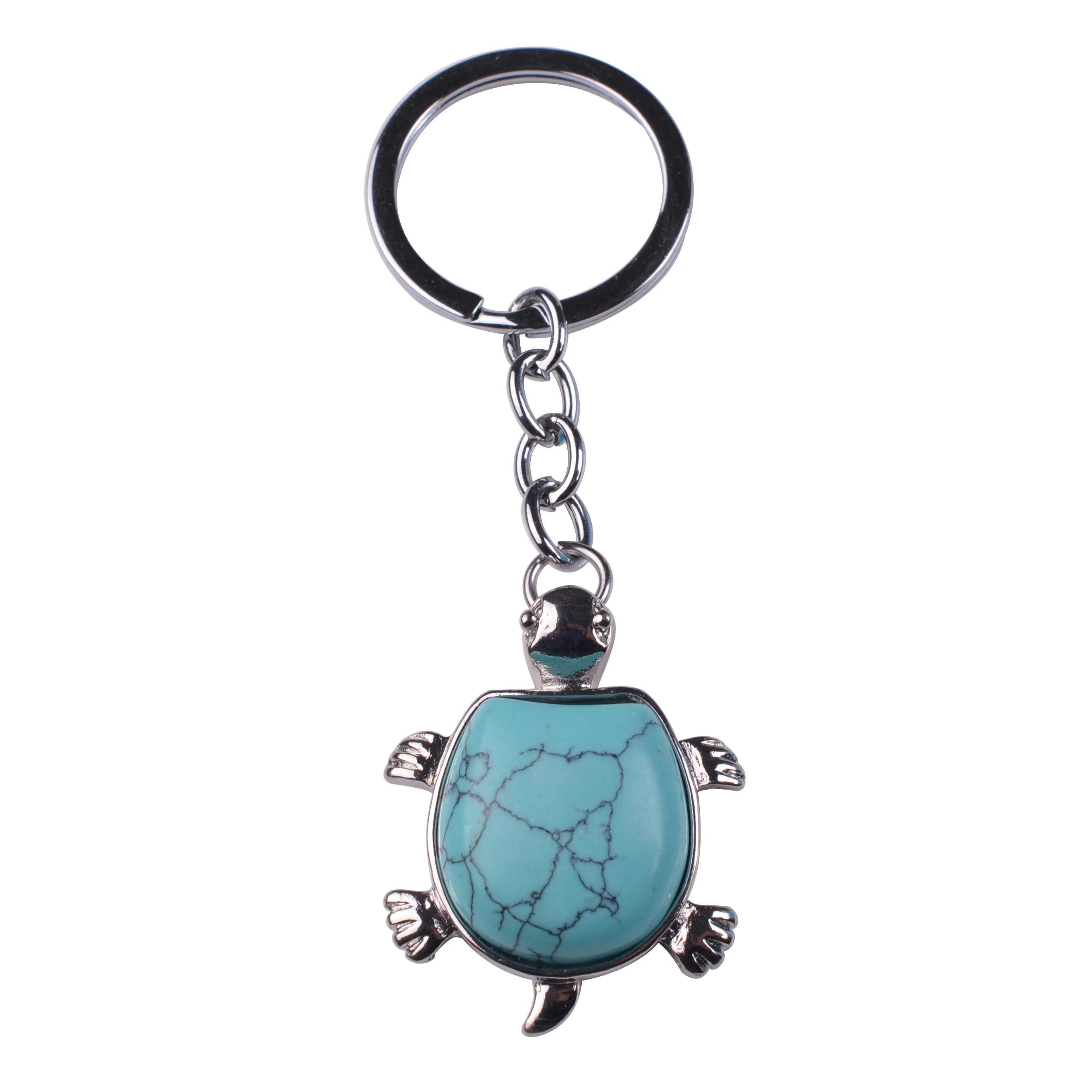 Natural Stone Key Chain Fashion Silver Boho Jewelry  Amethyst Turquoise Tiger Eye Rose Quartz tortoise Keychain for Women Men