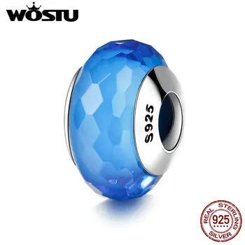 

WOSTU Authentic 925 Sterling Silver Blue Murano Glass Beads Fit Women Bracelet DIY Jewelry Making CQZ037