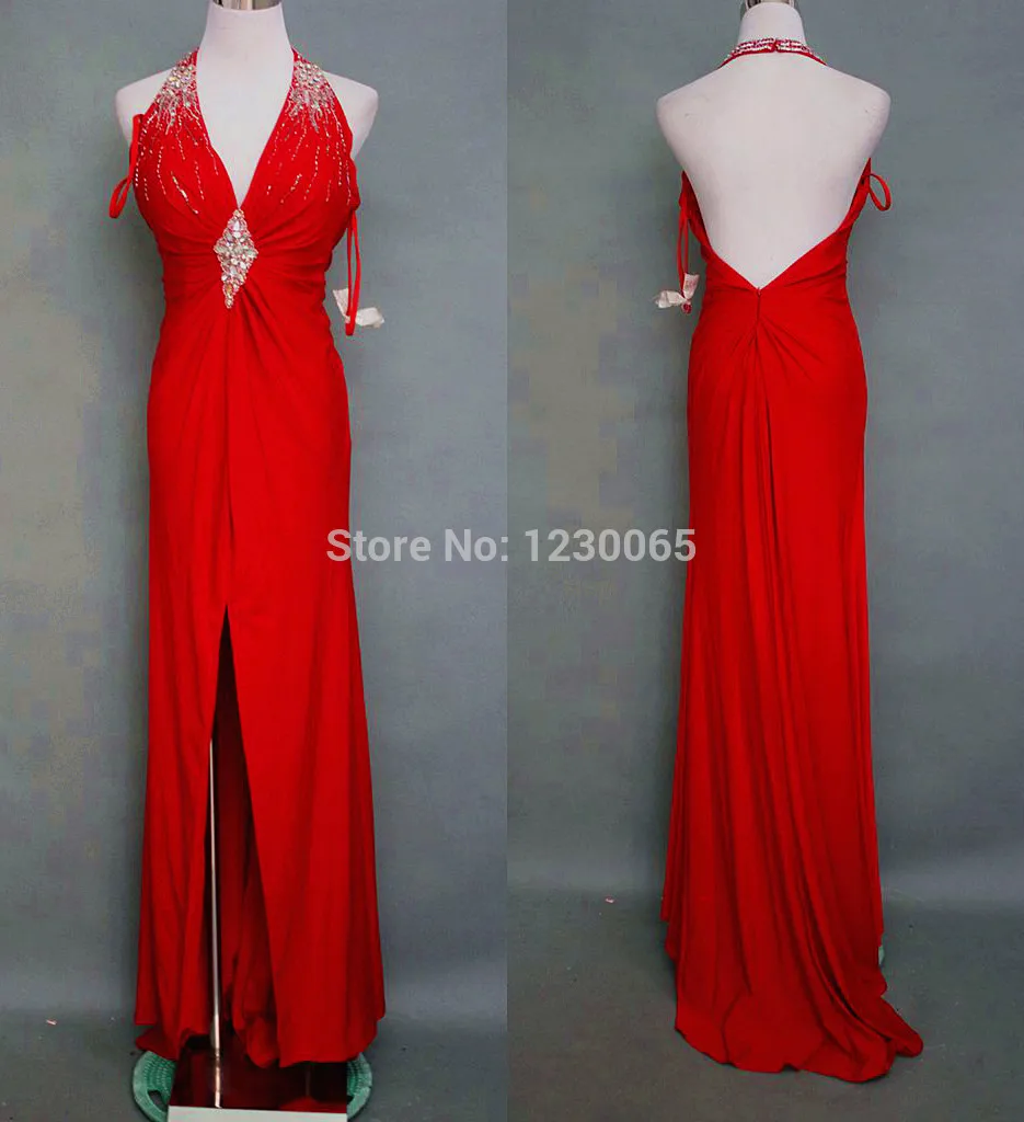 

Real Photo Chiffon vestido de festa v-neck beading hot sexy backless long Evening Dresses 2015 free shipping party prom gown