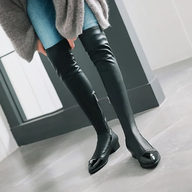 

Big Size 11 12 13 14 15 16 17 Ladies with low heels thick with pointed toes to keep warm over knee boots side zipper