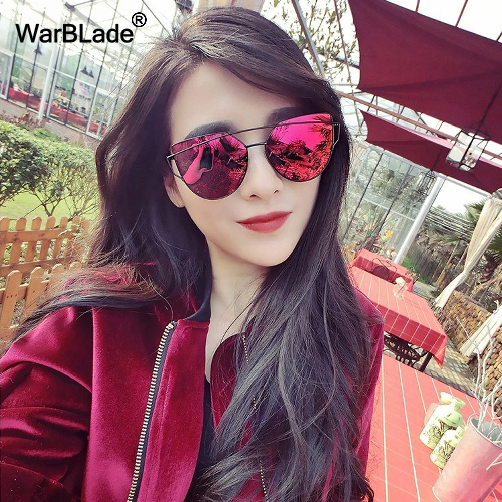 

2018 Cat eye Women Sunglasses 2018 New Brand Design Mirror Flat Rose Gold Vintage Cateye Fashion sun glasses lady Eyewear UV400
