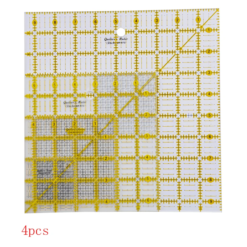 

Acrylic Quilters Ruler 2.5, 4.5, 6.5, and 9.5 inch Square Rulers Set of 4 Patchwork Ruler inch (QR-07S-ABCD) inch ruler