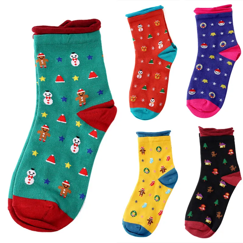 1Pair Women Girls Xmas Sock Winter Warm Socks Kwaii Snowflake Snowman Comfortable Sock Christmas Gift