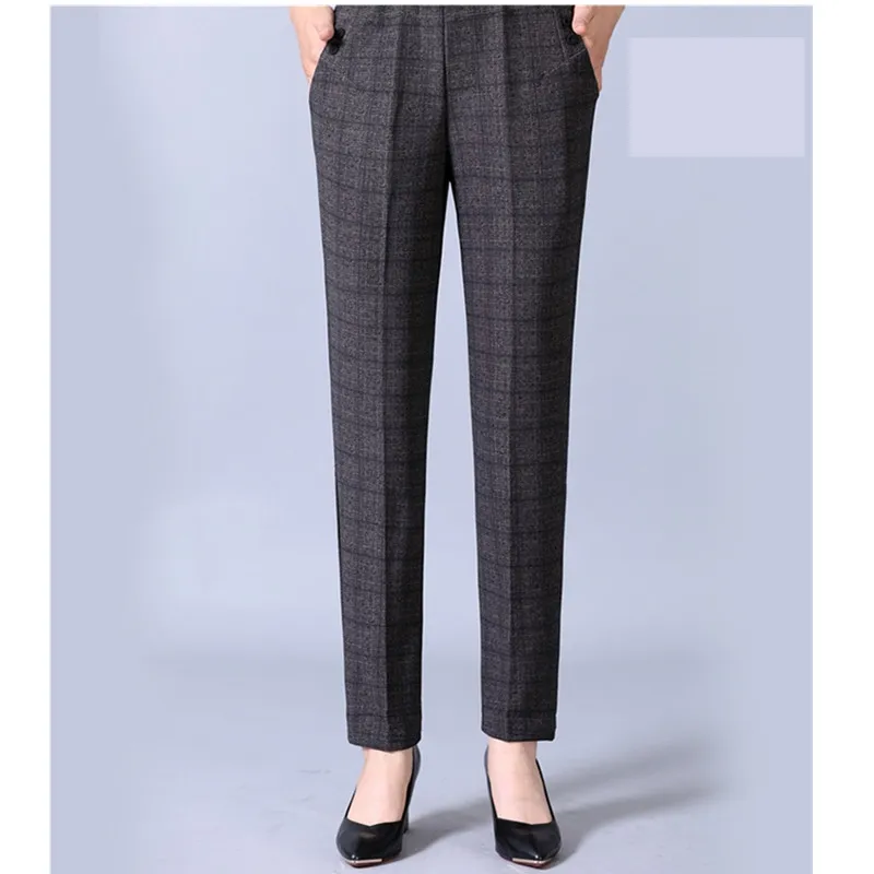 Middle-aged Women Autumn Winter Trousers Big size Loose Plus velvet Elastic Waist Pants Black Femal