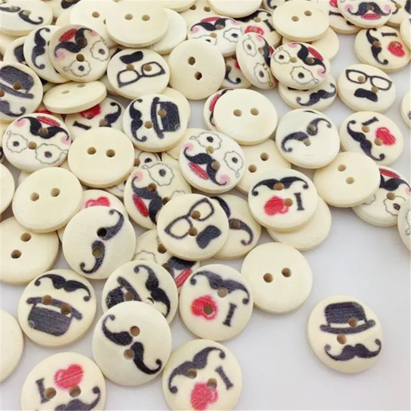 

10/50/100pcs Mustache Pattern Wooden Buttons Fit Sewing and Scrapbook 15mm WB02