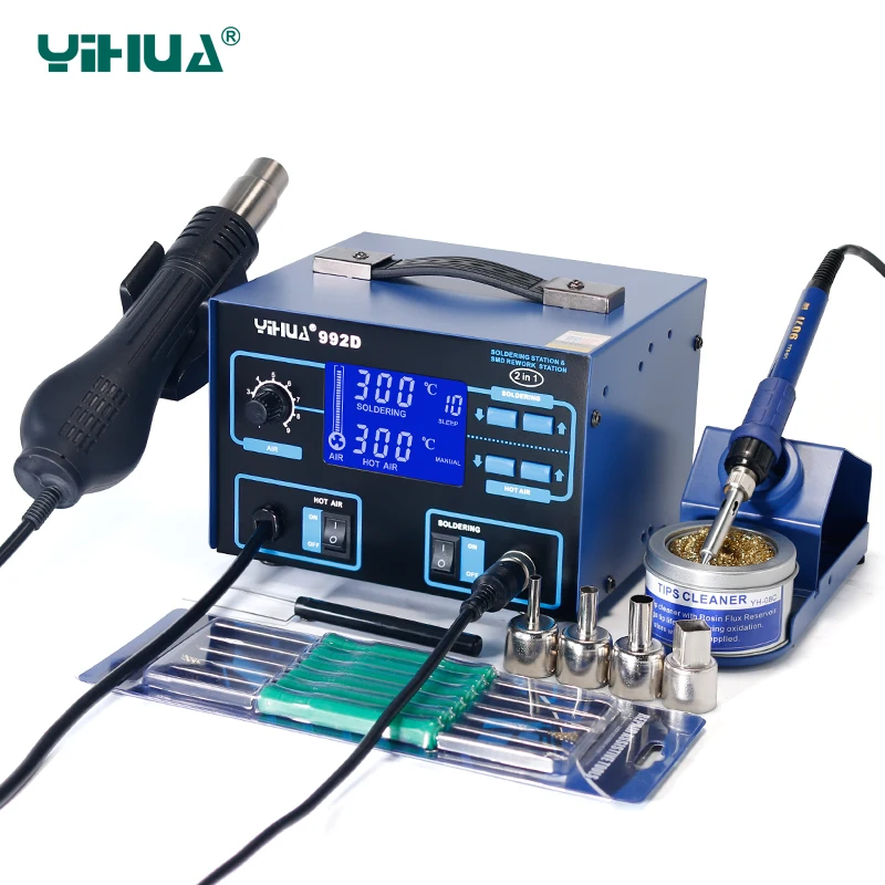 Паяльная станция YIHUA 992D с горячим воздухом SMD синий держатель железа из
