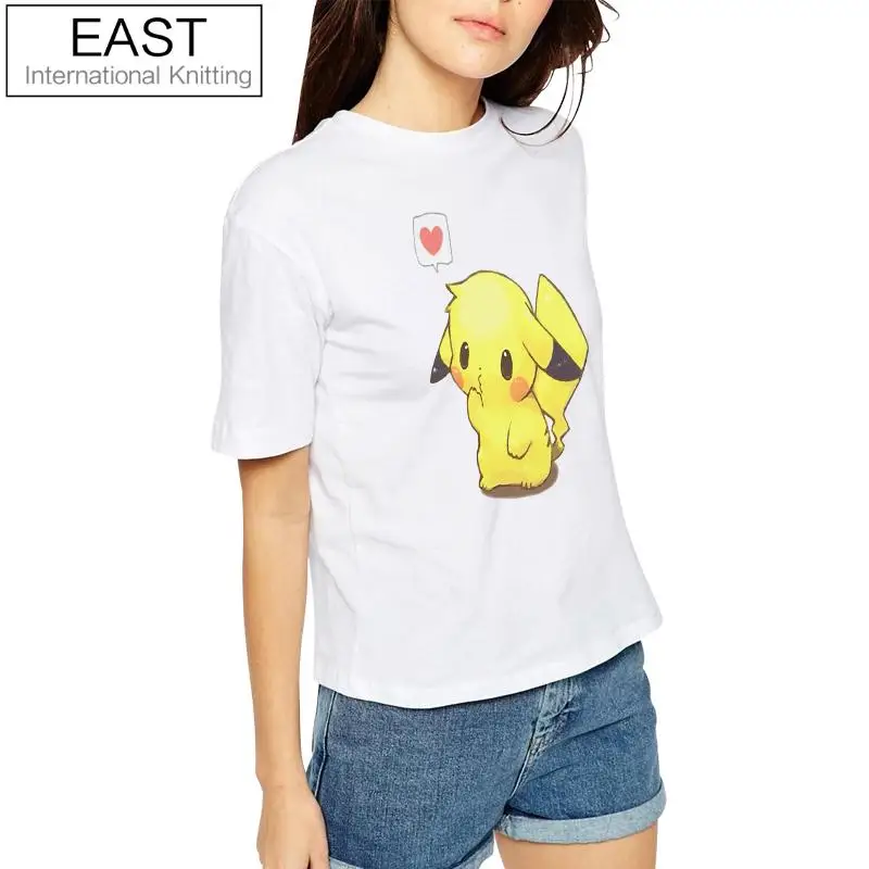 جديد بوكيمون الذهاب تي شيرتات عجيبة بيكاتشو مع القلب المتناثرة المرأة التي شيرت الصيف عارضة قمم الأزواج تيز