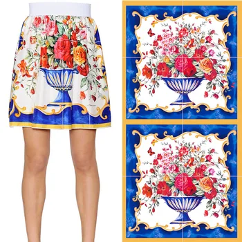 

new autumn big flower with the same type of parent-child wear retro vase digital printing women's fabric factory wholesale
