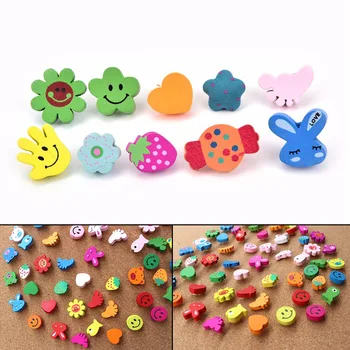

50pcs/lot Office Thumbtacks Push Pins Multi-Coloured Cartoon Shape Map Photos Wooden Pin Board Cork Office & School Supplies