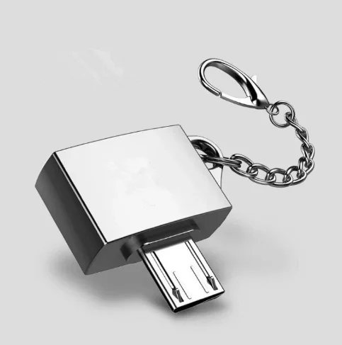 Мини металлический микро USB к USB 2,0 OTG адаптер конвертер с брелок для OTG Смартфон - Цвет: silver