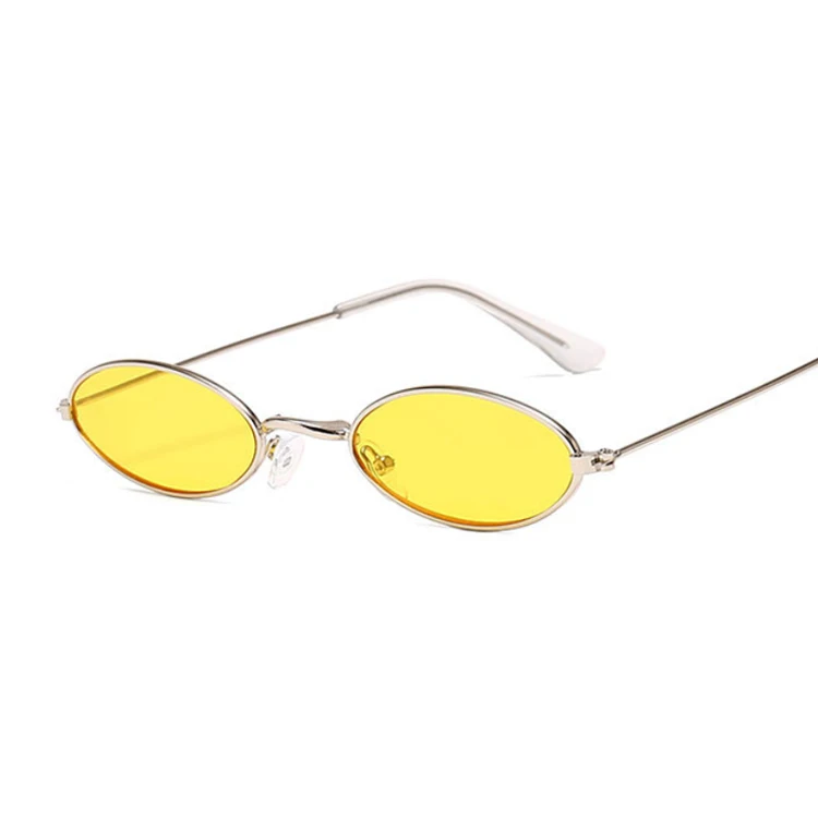 SilverYellow Ретро маленькие Овальные Солнцезащитные очки женские винтажные брендовые оттенки черный красный металлический цвет солнцезащитные очки для женщин модный дизайнер Lunette - Цвет линз: SilverYellow
