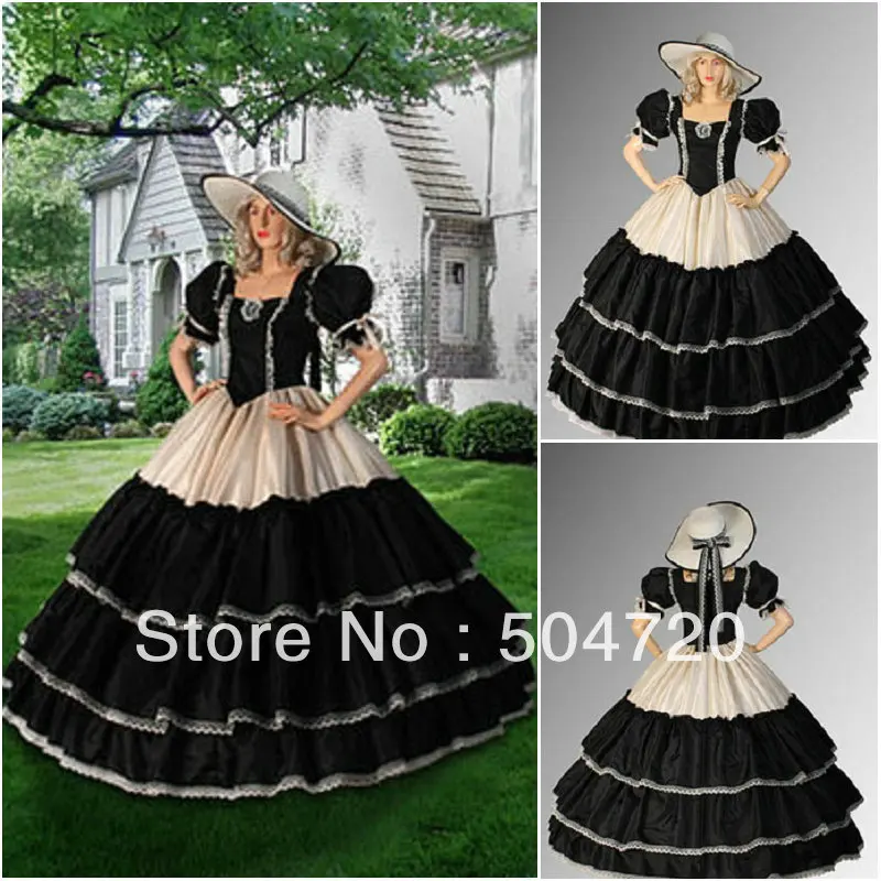 1800S черное бальное платье для гражданских войн Southern Belle/викторианские