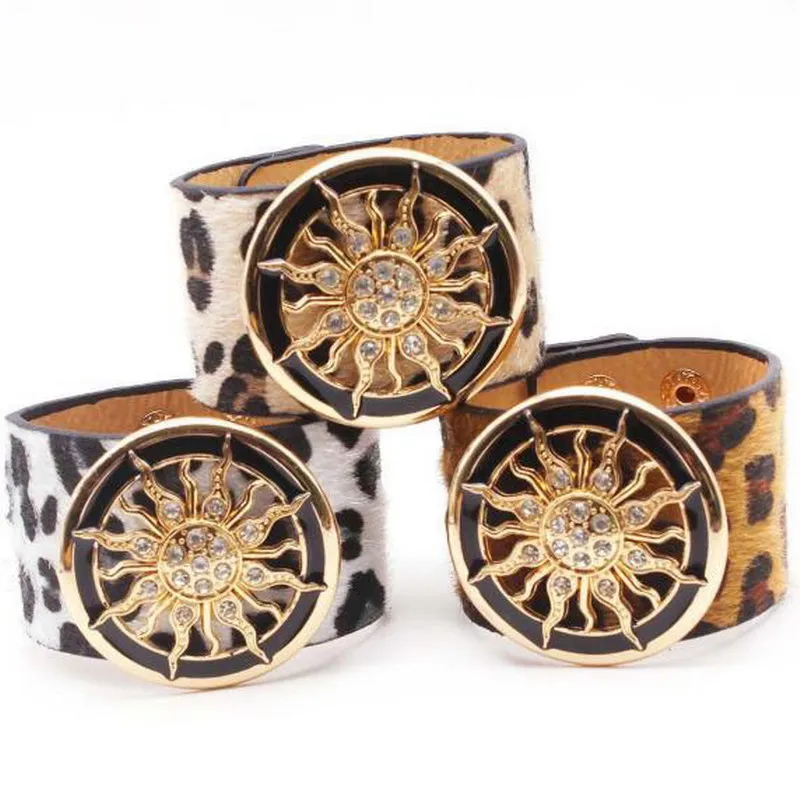 

Rainbery New Jewelry Fashion Leopard PU Leather Bangle Bracelets For Women Simple All-Match Word Wide Cuff Bracelet For Women