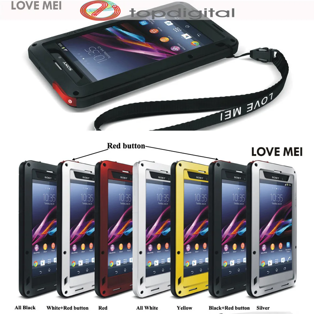 LOVE MEI for SONY Z1 Shockproof Case Xperia L39h Waterproof Shock Proof Armor Aluminum Metal Cover Tempered Glass