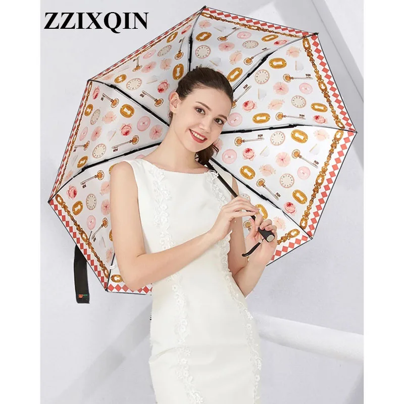 2018 Three Fold Zero Light Full Cover Sunscreen Black Plastic Umbrella