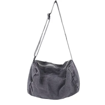 

16A Canvas Boston Shoulder Bag Female Teenager Casual Slouch Bag Big Capacity Leisure Daily Soft Fabric Crossbody Bag for Women