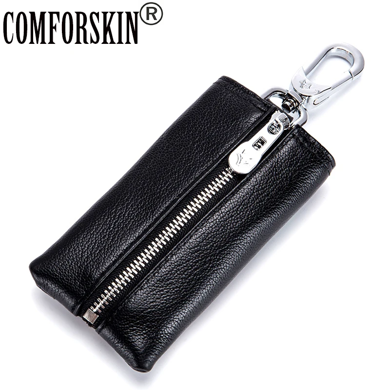 

COMFORSKIN Guaranteed Cowhide Double Zippers Key Case New Arrivals Hot Brand Unisex Multinational Key Keeper Fashion Key Holder