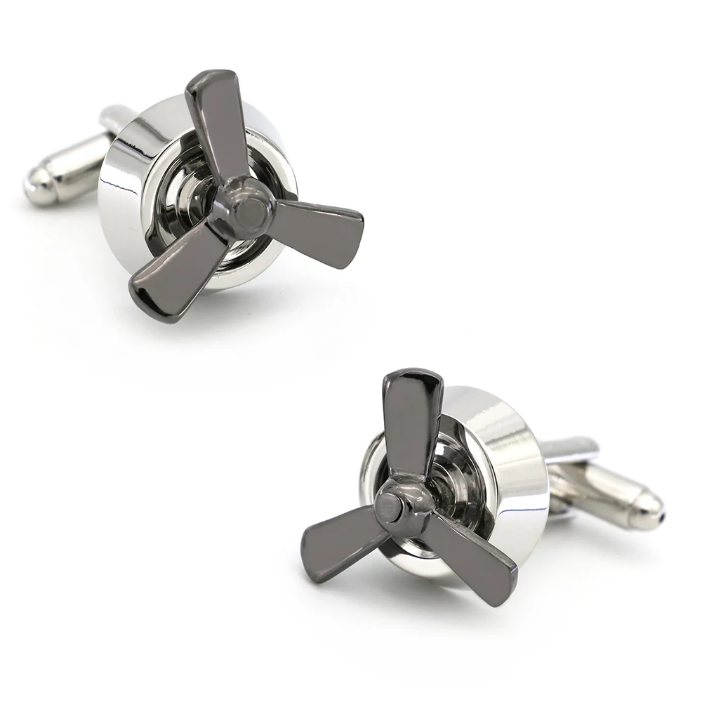 

Men's Plane Engine Cuff Links Copper Material Gunblack Color Rotatable Design