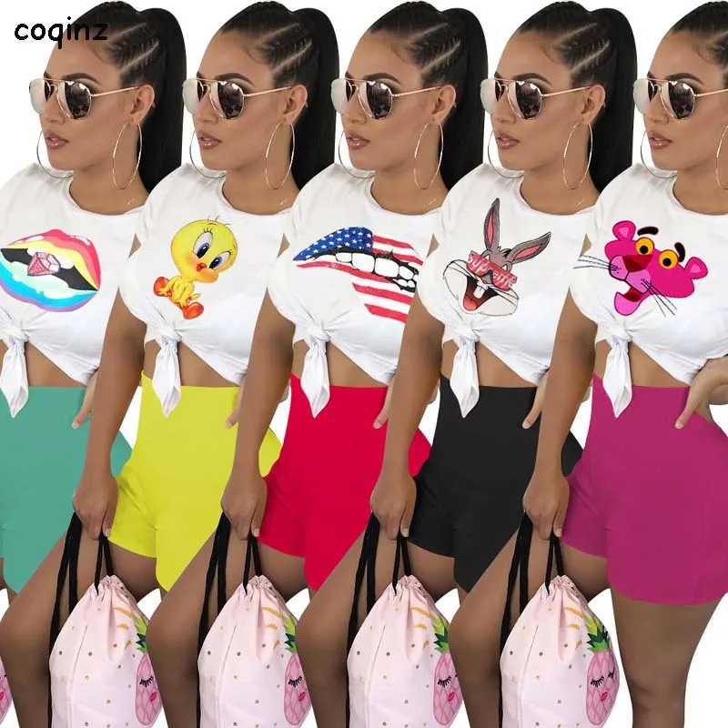 

sexy summer cartoon crop top and shorts two piece set 2 piece club outfits for women tracksuit matching sets woman clothes 3719