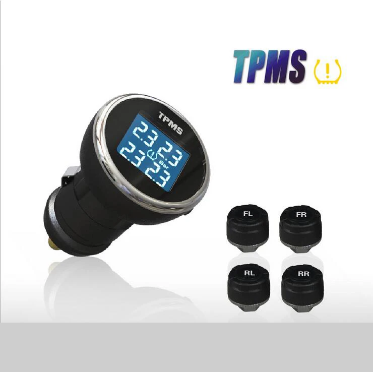 

Fashion New TPMS Tyre Pressure Monitoring System + 4 External Sensors Professional Cigarette Lighter tmps Tire Pressure Alarm