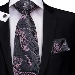 Шелковые галстуки для мужчин серый цветочный шейный платок розовый шейный галстук Ручной Карманный Комплект запонок галстук для свадьбы