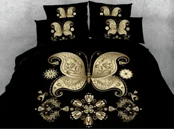 

JF-174 *s Golden Butterfly Series with White or Black or Green or Blue Back fabric 4pcs duvet covers bed set