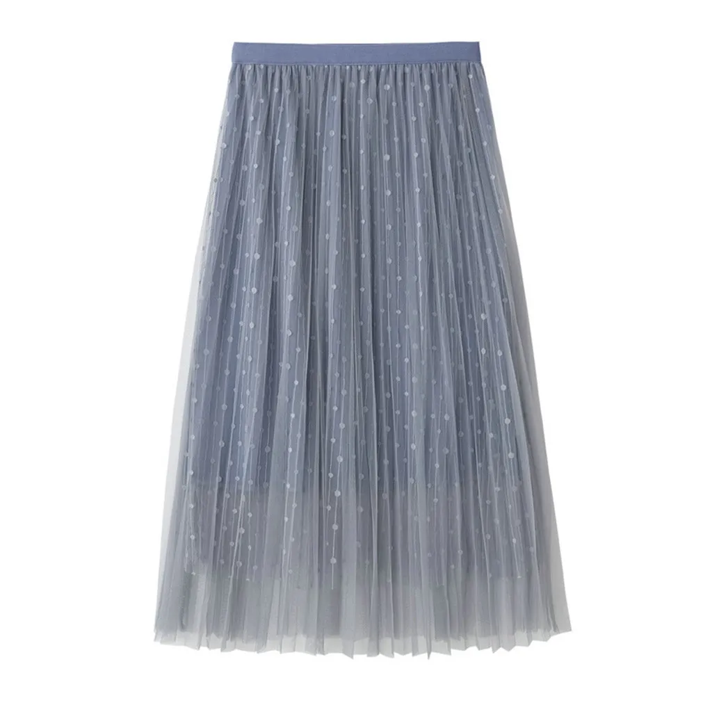 Faldas Mujer Moda гофрированный с сеткой юбка в горошек женская двойная плиссированная юбка в стиле "Ретро" эластичная юбка на талии юбка женская 40
