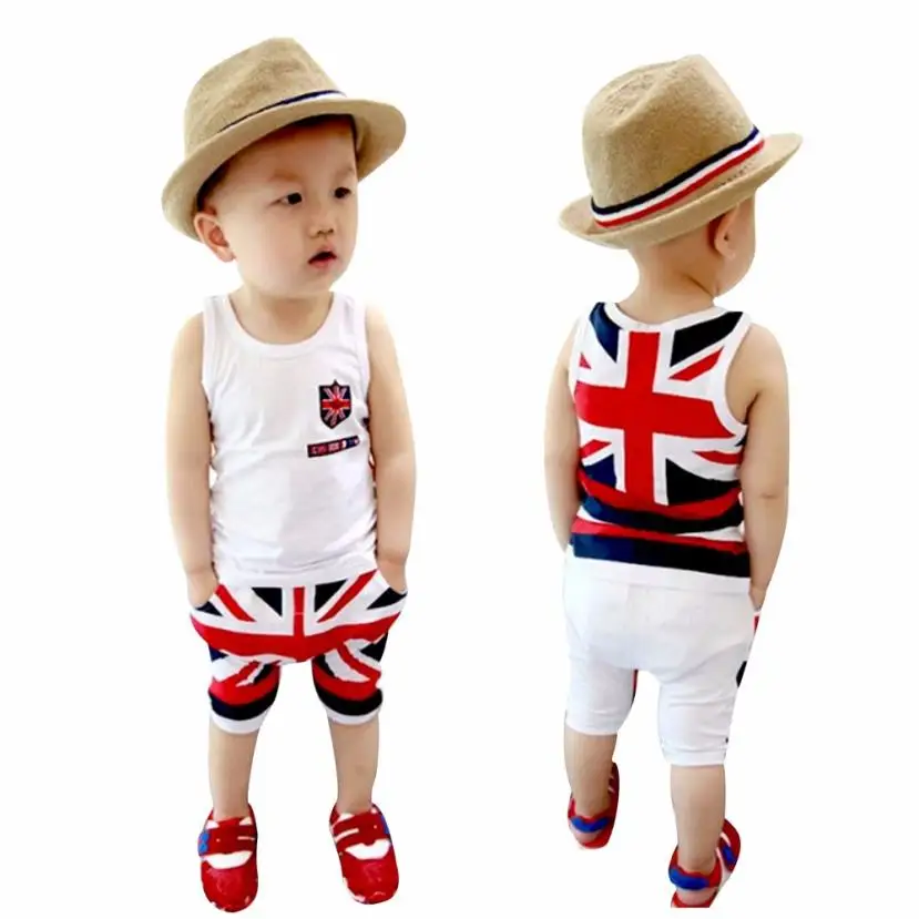 Summer hot ware Kids Baby Boys Union Jack Outfits Vest Tops Pants Set