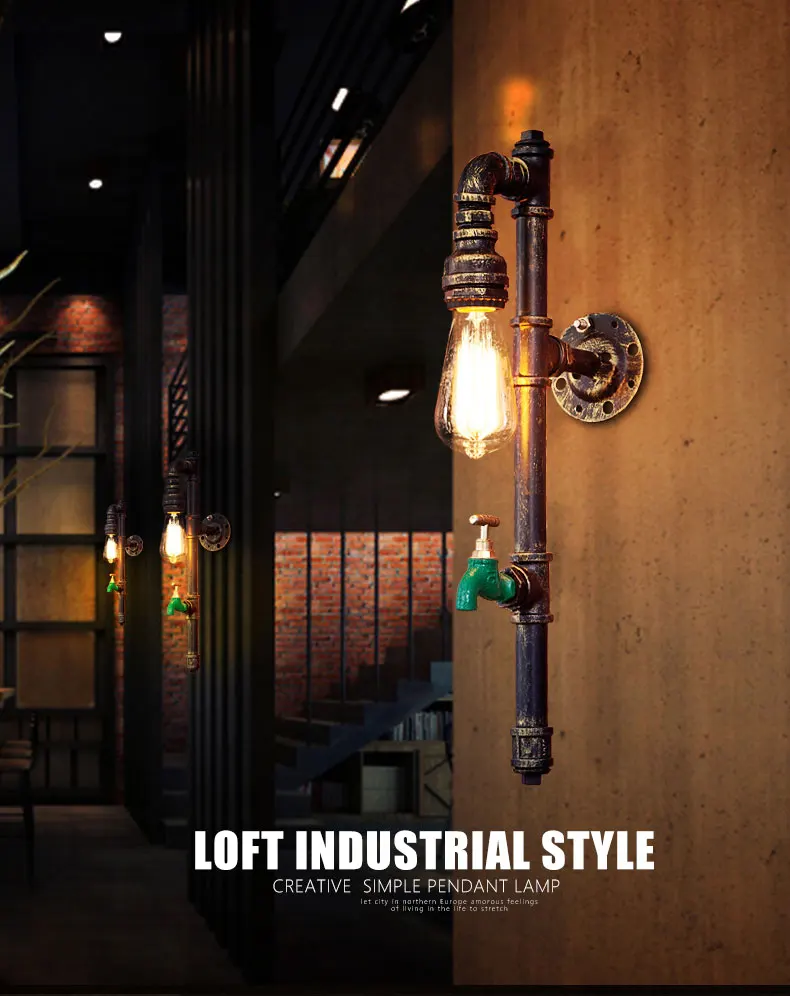 Indústria do Vintage do Punk de Vapor Lâmpada de Parede Loft Restaurante Clube Varanda Corredor Café Luz Arandela Tubulação Água Edison E27 Sutiã Bar 16 varanda corredor café luz arandela tubulação água edison e27 sutiã