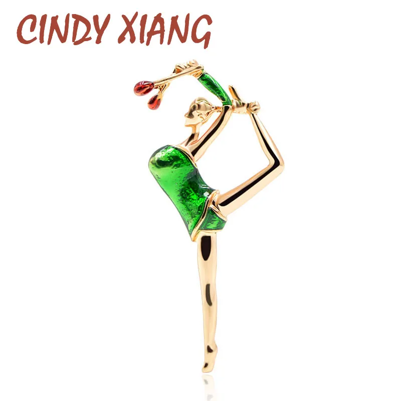 

CINDY XIANG 3 Colors Available Enamel Gymnastic Girl Brooches for Women Fashion Cute Lady Jewelry Summer Style Accessories Gift
