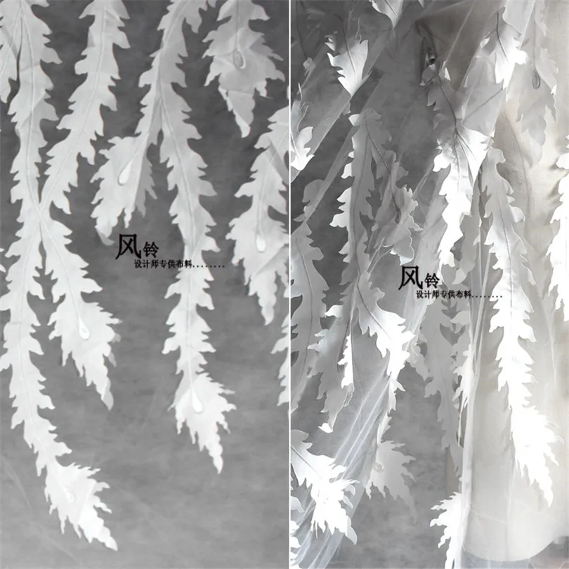 

50cm*140cm/piece Feather big branches hollow out the perspective of screen lace pattern embroidered gown creative material